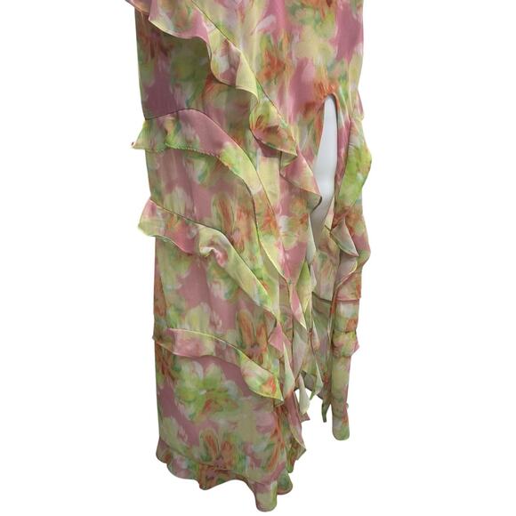Bardot Cantara Ruffle Slip Dress Tiered Maxi Slit Floral Pink Sz 2 XS Fairy Cute - Picture 6 of 12
